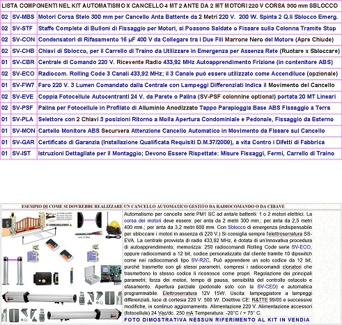 SV-KBUPF2RSMA Kit Automatismo Elenco Componenti